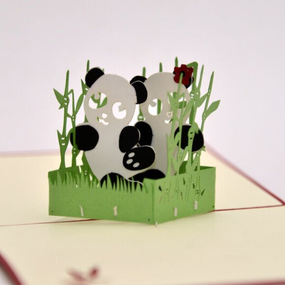 Handmade 3D Pop Up Happy Birthday Panda Baby Card Red - Picture 1 of 3